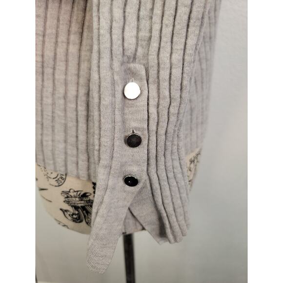 Theory Long Sleeves Top Womens SZ Large Semi Crop Stretch Wool Ribbed Gray Crew - Picture 7 of 10